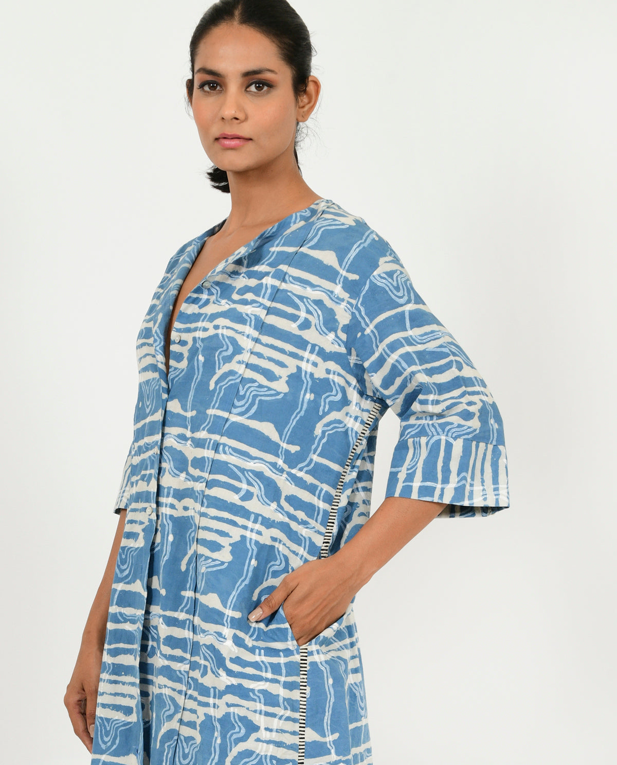 Indigo Splash Buttoned Dress