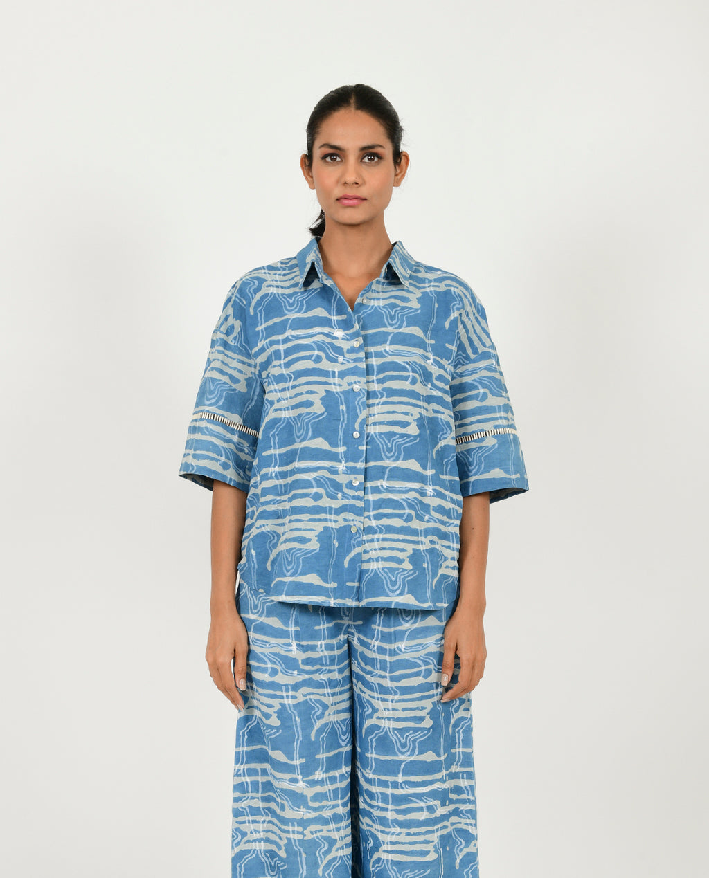 Indigo Splash Linen Shirt