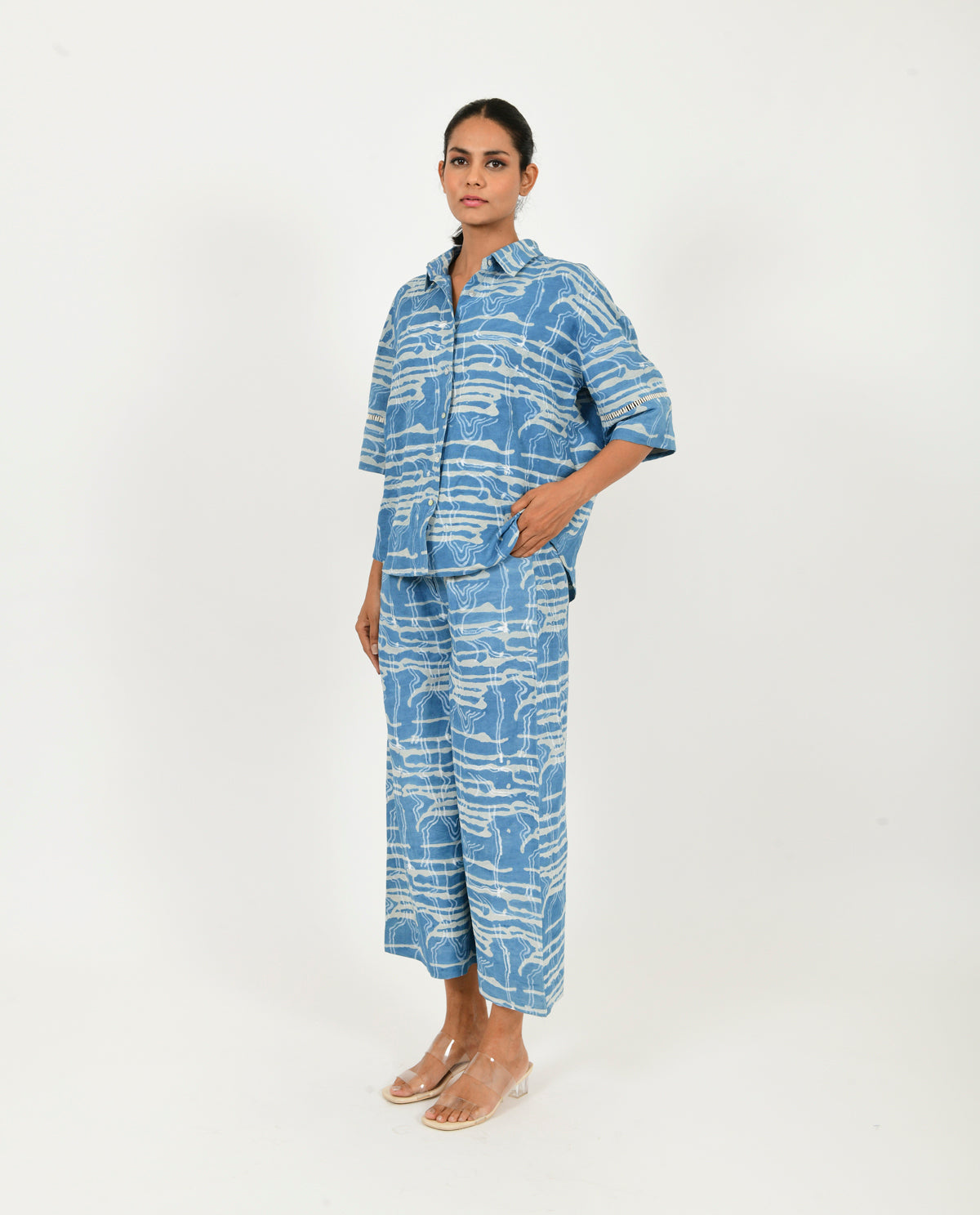 Indigo Splash Shirt Linen Co-Ord Set