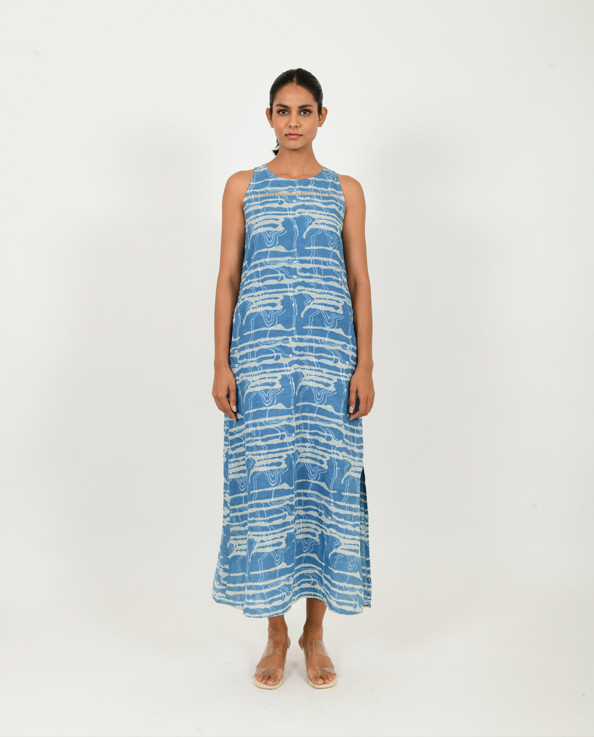 Indigo Splash Linen Maxi Dress