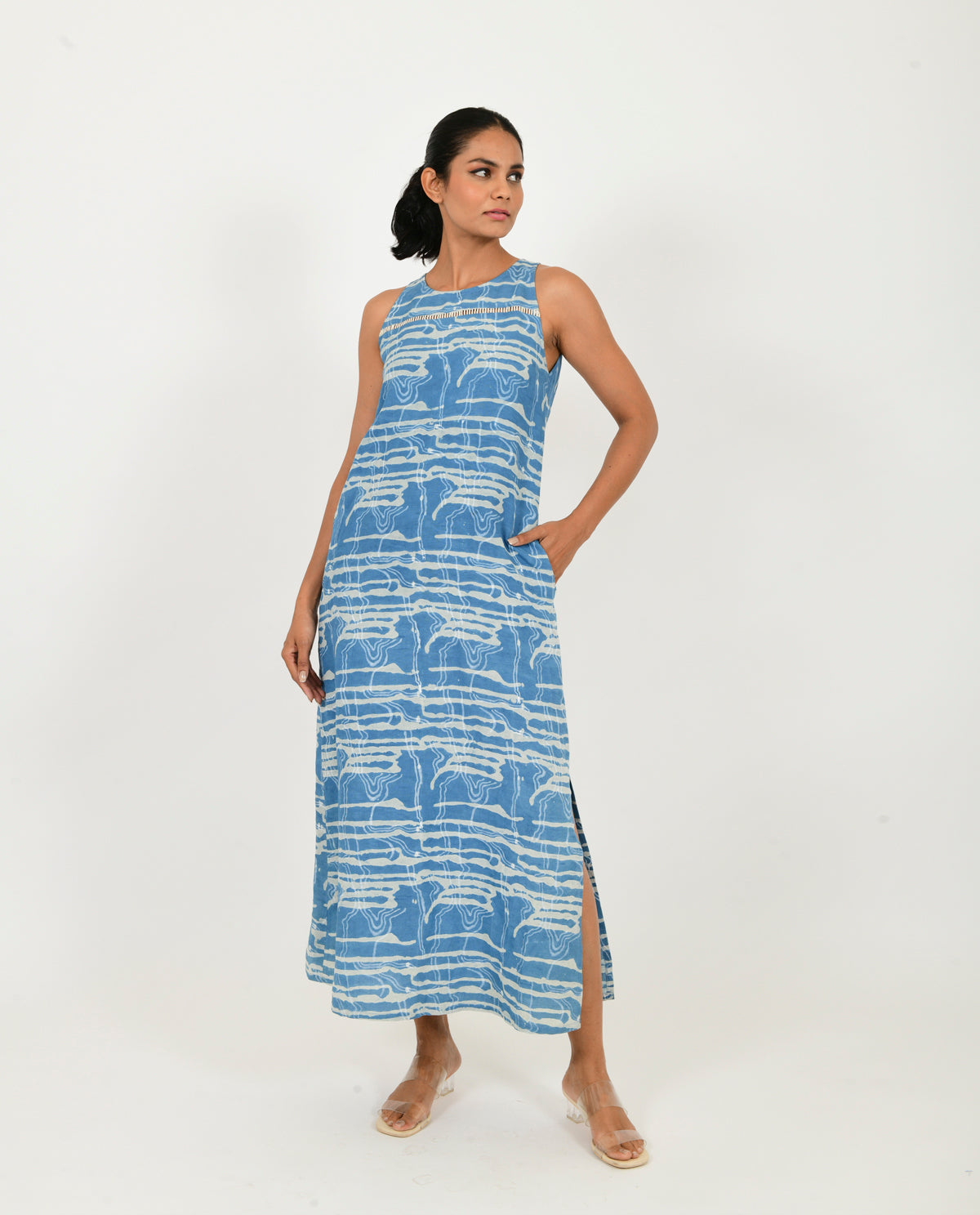 Indigo Splash Linen Maxi Dress
