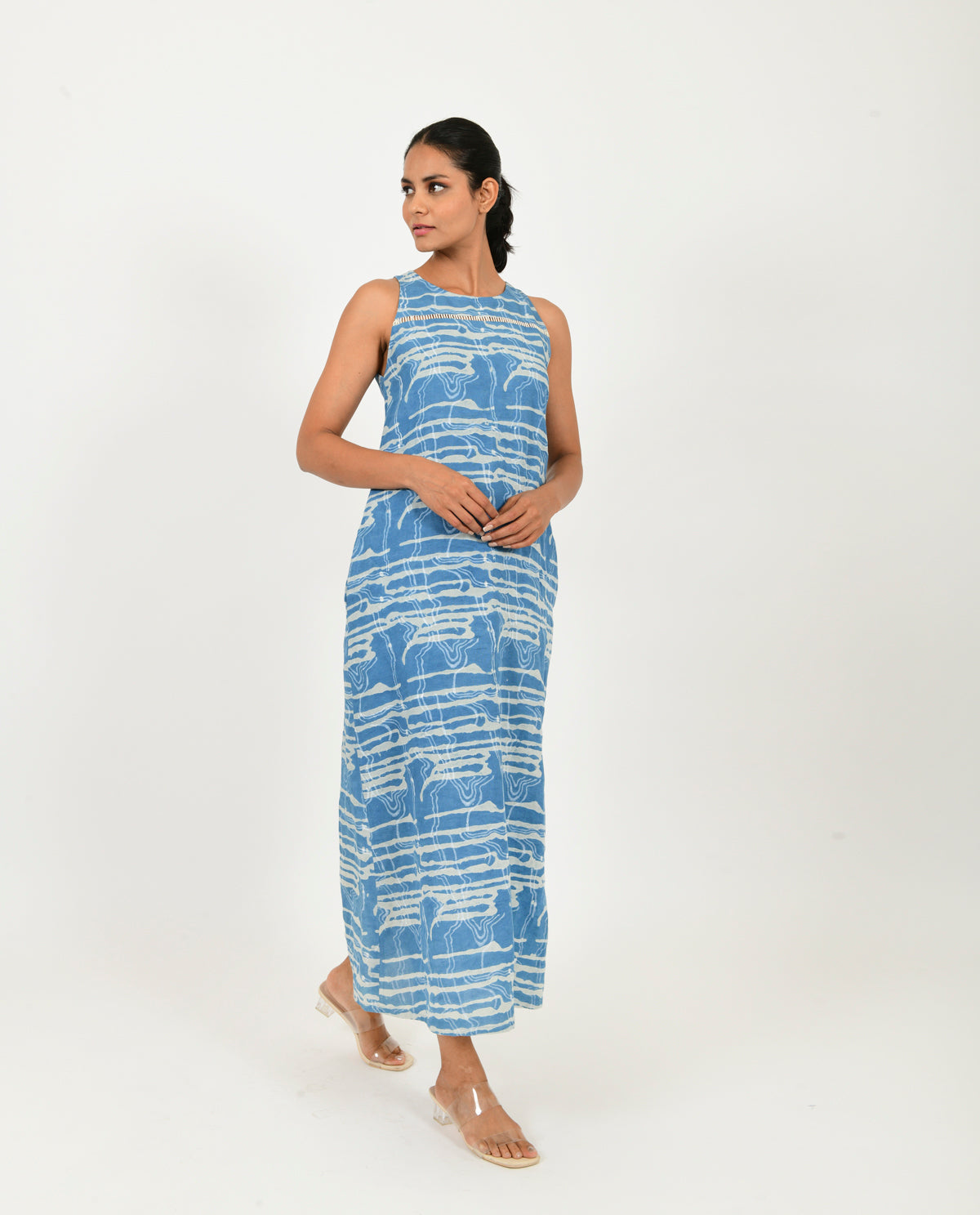 Indigo Splash Linen Maxi Dress