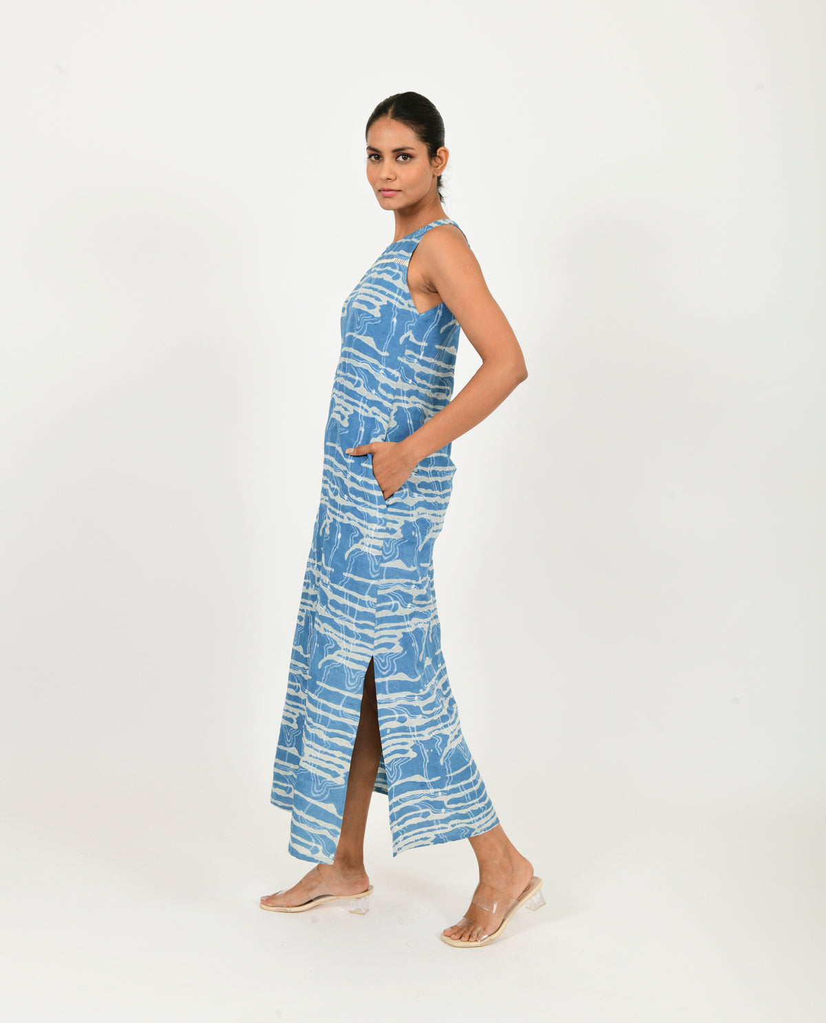 Indigo Splash Linen Maxi Dress