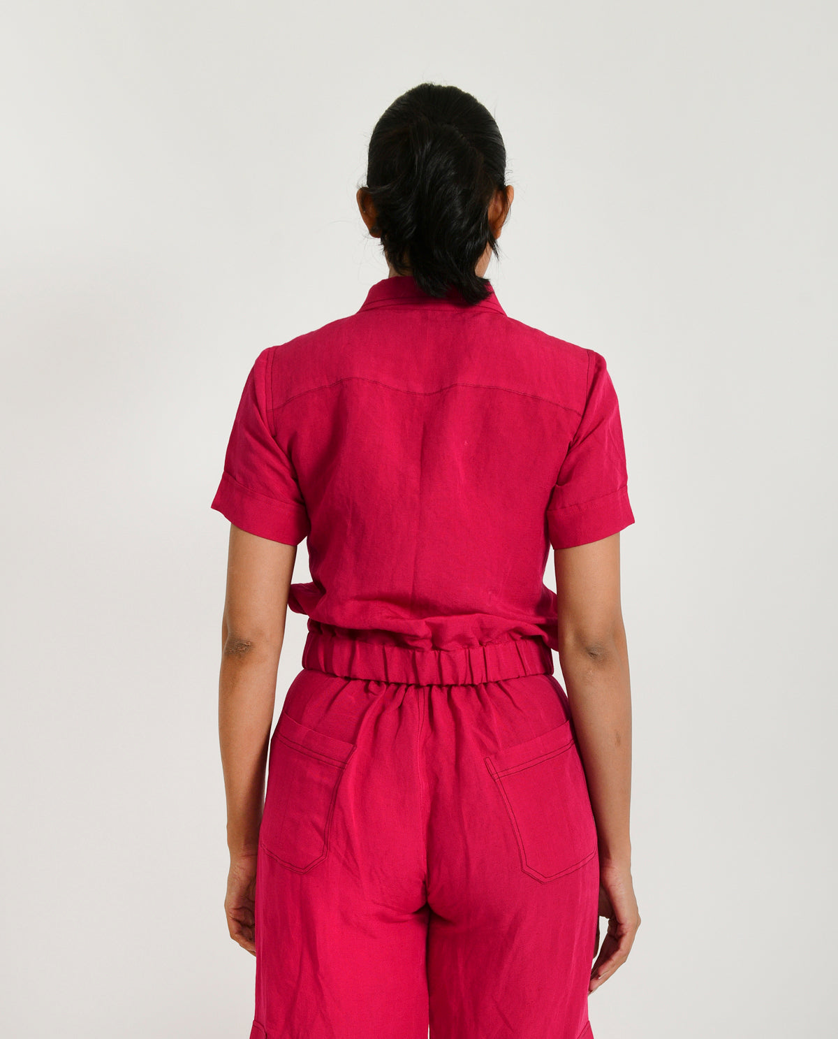 Viva Magenta Linen Crop Top
