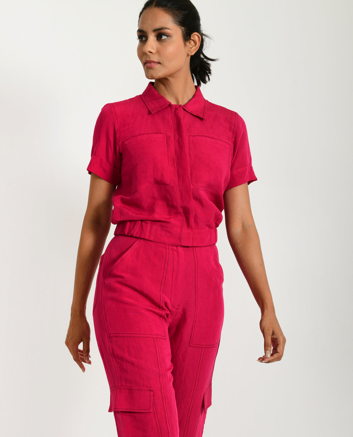 Viva Magenta Linen Crop Top