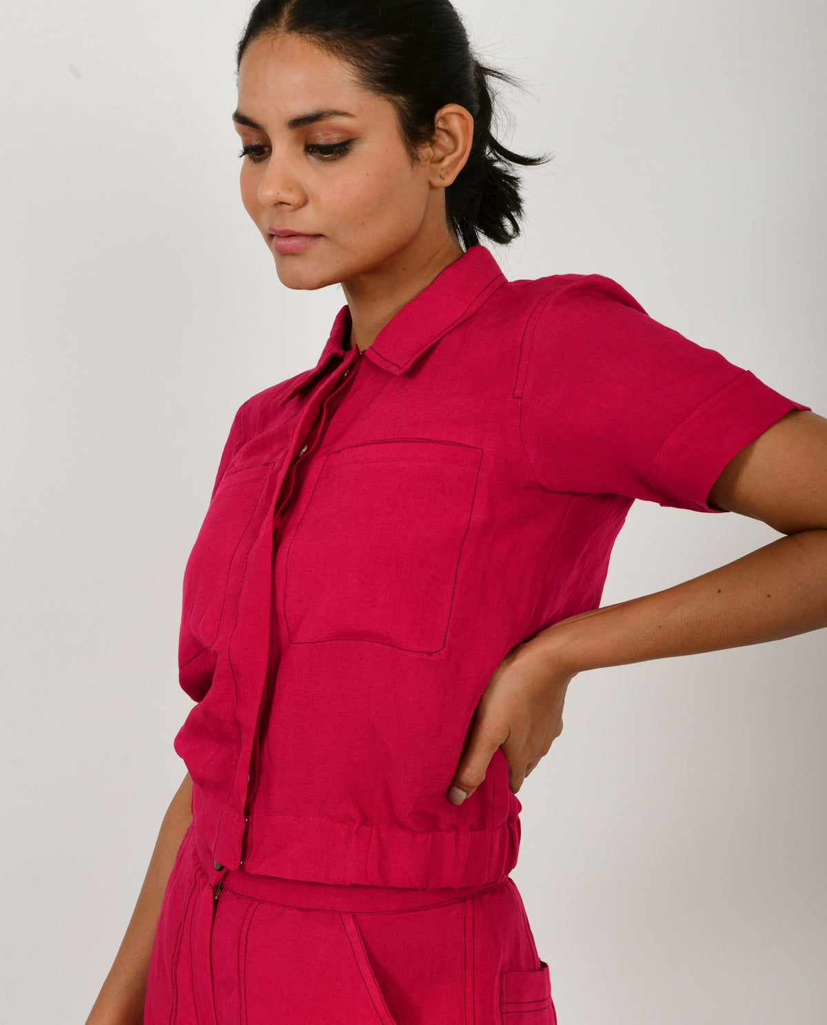 Viva Magenta Linen Crop Top