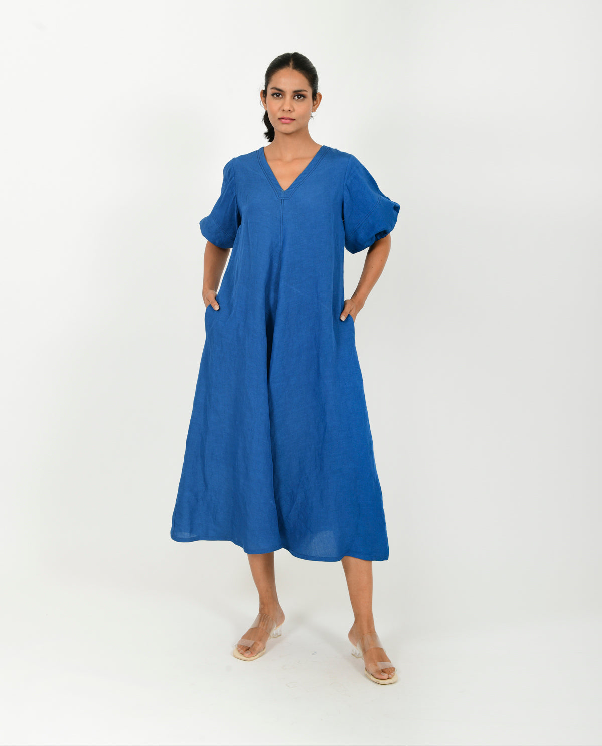 CLASSIC BLUE LINEN DRESS