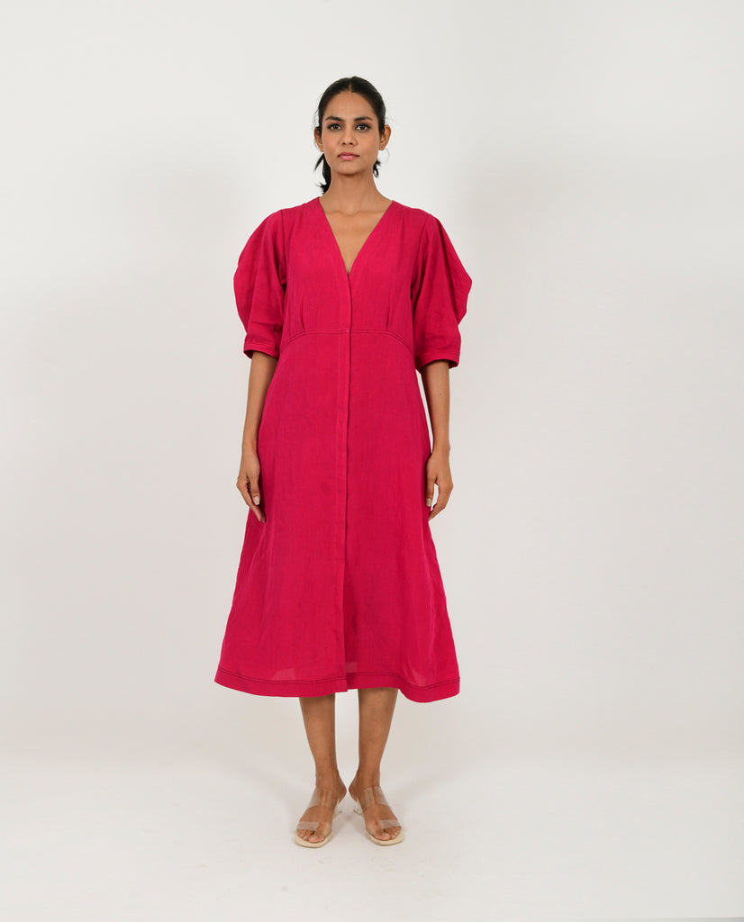 VIVA MAGENTA LINEN BELL DRESS