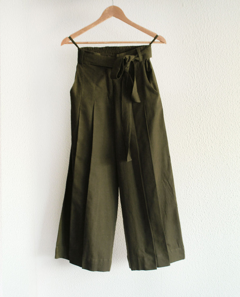 Moss olive double pleat pants